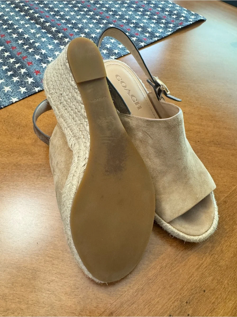 Coach Tan Suede Espadrille Wedge Slingbacks